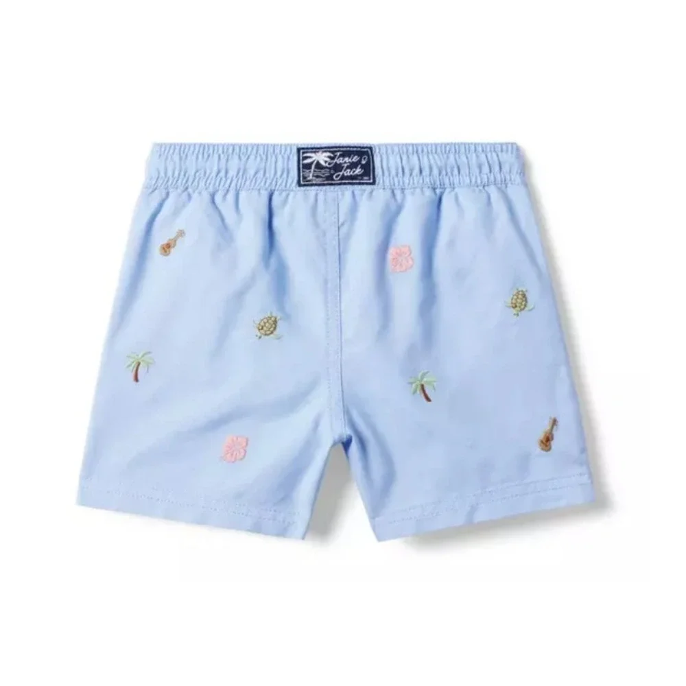 Janie and Jack Boys Recycled Embroidered Swim Trunks Blue Tropical 6-12 Months‎